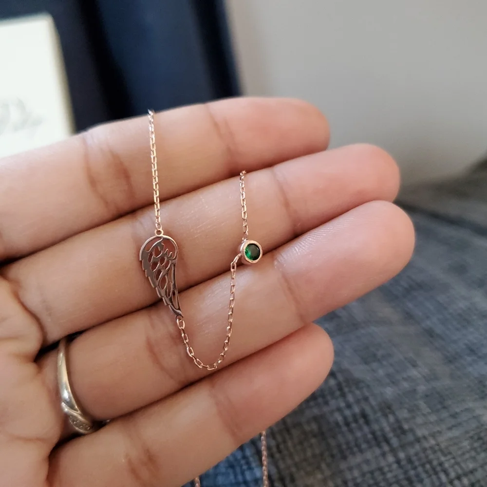 Memorial Necklace - Birthstone Angel Wing Necklace